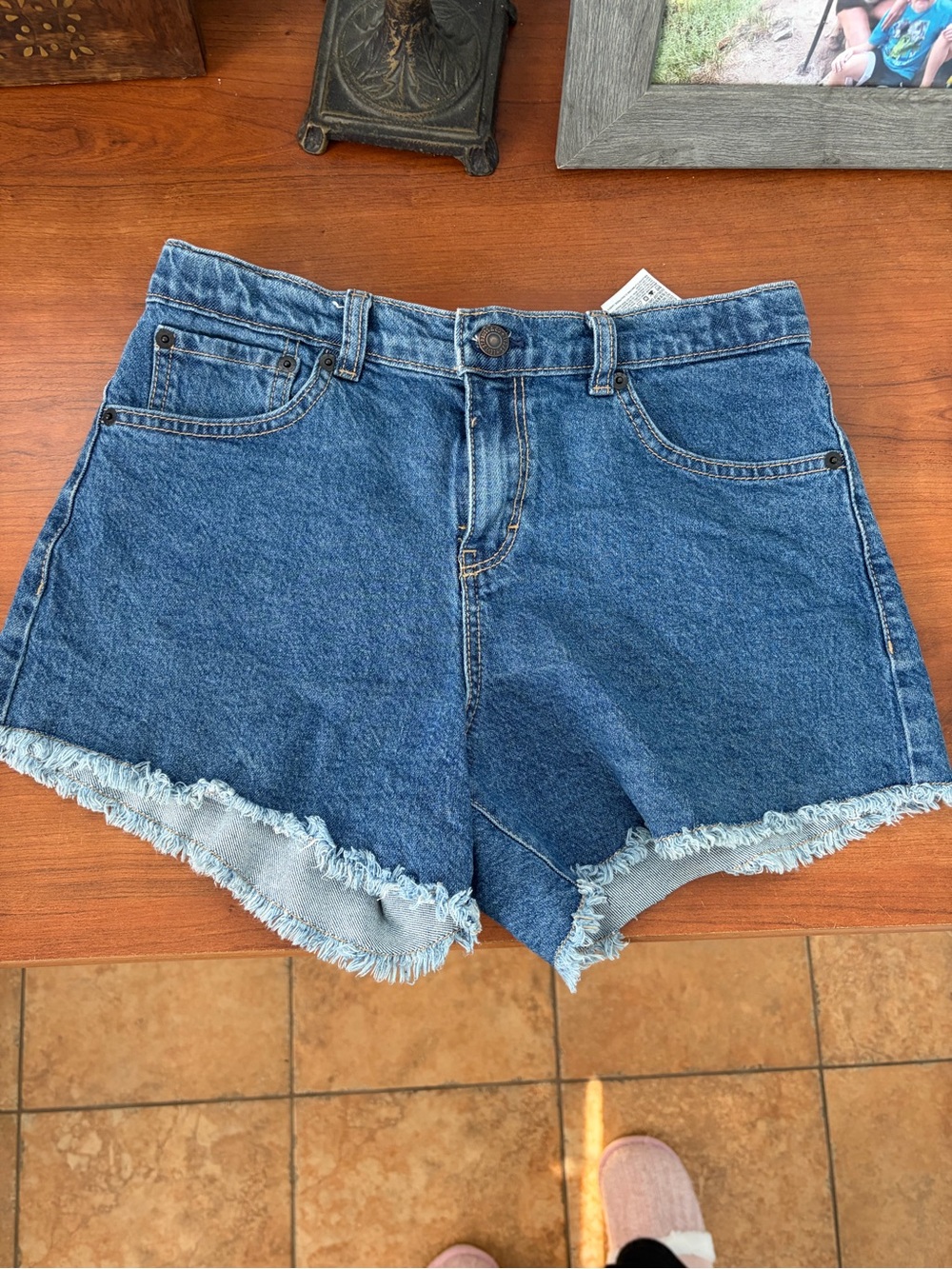 Levi's High-Waist Frayed Hem Denim Shorts - Blue